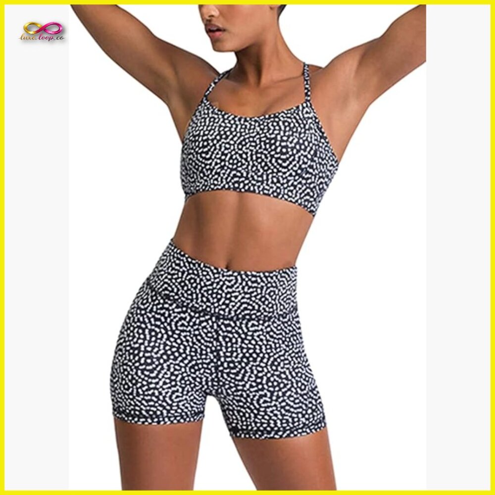 Criss Cross Back Sports Bra High Waisted Biker Shorts 2 Piece Workout Set